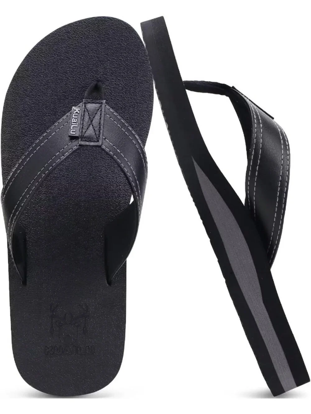 Men's Black Yoga Mat Leather Flip Flops Slip On Indoor Outdoor Sandal Slipper
